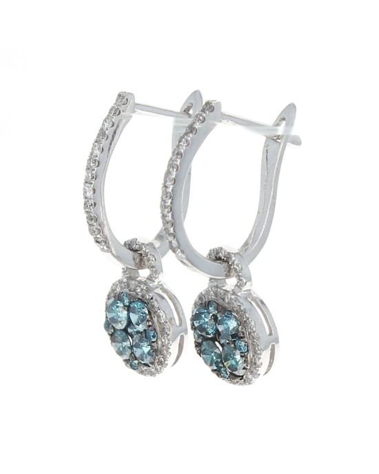 Irradiated Blue Diamond Halo Charm Drop Earrings